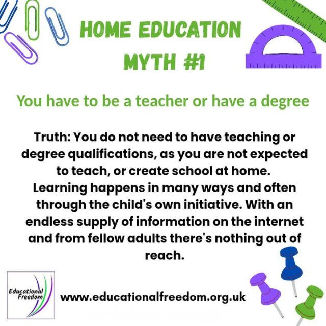 With an increase in people expressing interest in home education, and subsequent deregistration, we thought it'd be useful to share some myth busting posts.

As ever more information can be found on our website - https://educationalfreedom.org.uk/