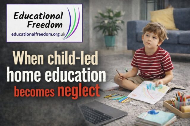 An honest and open discussion on how to tell if child-led home education is suitable for your child, or if it is being neglectful.  

As always, we are here to support you, if you have concerns about the suitability of your home education you can contact us to provide further info and help. 

https://educationalfreedom.org.uk/when-child-led-home-education-becomes-neglect/