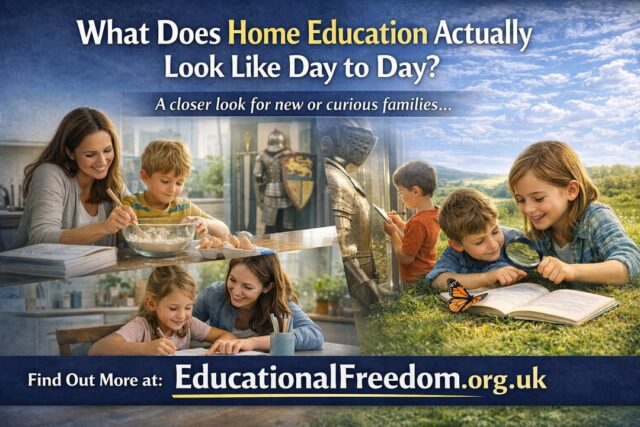 What Does Home Education Actually Look Like Day to Day?

https://educationalfreedom.org.uk/what-does-home-education-actually-look-like-day-to-day/
