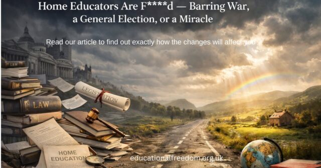 No sugar coating, the home ed element of the bill is finalised, and it's really bad. 
Home education is about to change for the worst. 
Here we explain exactly what the changes will be.... 

https://educationalfreedom.org.uk/home-educators-are-fd-barring-war-a-general-election-or-a-miracle/ #HomeEducation #HomeEd #educationalfreedom #cws #stopthecwsbill