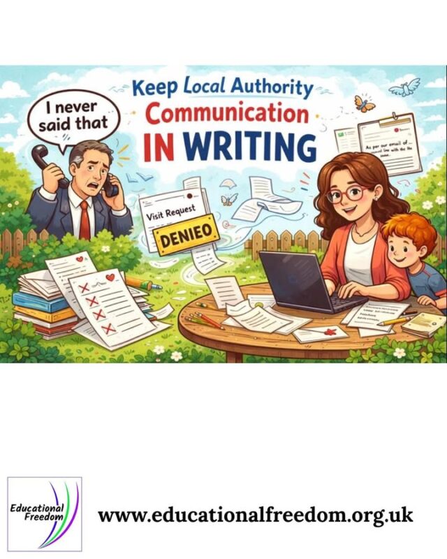 Why Keeping Communication with the Local Authority in Writing Protects Home Educators

One of the strongest pieces of advice we give families at Educational Freedom is simple: keep all communication with the Local Authority (LA) in writing. This is not about being difficult or uncooperative. It is about protecting your family, protecting other home educators, and safeguarding the legal position of home education itself. https://educationalfreedom.org.uk/the-importance-of-home-educators-keeping-communication-with-the-la-in-writing/