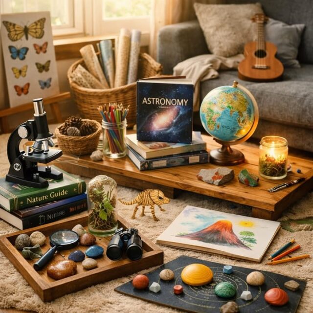 Learning doesn’t always have to happen at a desk. Sometimes, the most meaningful moments of growth begin with simple curiosity.

That’s the beauty of strewing.

Strewing is the gentle art of placing beautiful, interesting, or thought-provoking materials where children can naturally discover them — a book on the coffee table, art supplies by the window, a puzzle waiting to be explored. No lessons. No pressure. Just invitations to wonder.

When we trust curiosity, learning unfolds in the most magical ways. Children follow their interests, dive deep into what excites them, and build a love for learning that lasts a lifetime.

Sometimes all it takes is setting the stage — and letting curiosity lead the way.

Have you experienced the magic of strewing?