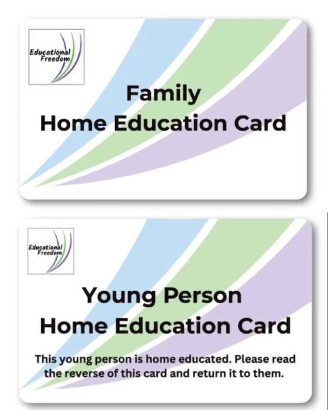 Out and about as a home educating family?

Our Home Education Cards help young people feel confident when engaging with venues, activities, and new experiences. Many venues accept our card as proof of home education, making conversations easier and helping young people advocate for themselves with confidence.

Simple, practical, and easy to carry — perfect for everyday outings.

An often heard argument is that these cards are not needed, and you’re right, they’re completely optional. But what they do is help nervous kids explain who they are when they’re out and about, they help when a venue requires some form of ‘proof’. Home edders (including us) campaign hard to ensure venues don’t ask for ‘proof’ but some don’t back down, and rather than needing a letter from your LA or missing out then our card will do. And, by buying a card from us it helps keep our service going for free, we have helped millions of people without charging them a penny, we have no fees for home educators. The few pence profit from each sale goes towards our website fees as we are a not for profit none of the team take a wage and we rely on sales and donations to carry on supporting you. If you don’t want to buy a card then don’t. You could donate via our website instead.

You can buy the card on our website:
www.educationalfreedom.org.uk
