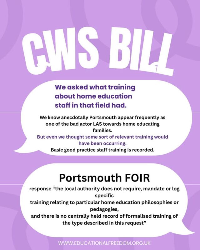 Could a lack of training around home education. Explain the frequent concern's raised about Portsmouth's Home Education Staff.
FOIR here https://www.whatdotheyknow.com/request/elective_home_education_training_64#outgoing-2067211