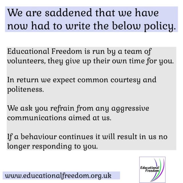 We are sad we have to say this. 
As a home education not for profit, all of our team are volunteers, we give up our time for you. We therefore as for some respect and politeness. Due to some recent incidents we need to make it clear we will have to end communications with you if you are aggressive towards us.
