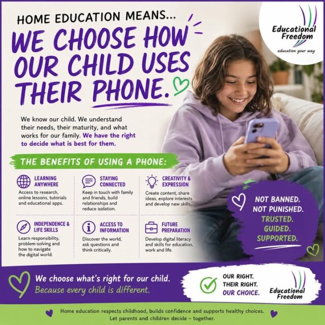 With the news that children attending school are banned from using their phone during the school day we wanted to remind you that home educating allows common sense and flexibility. Home educated kids can use their phones for research, communicating with friends, learning apps etc.
