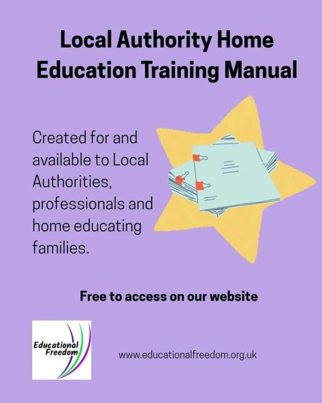 And finally Part 3 of today's HOME EDUCATION NEWS. 
Educational Freedom have written an LA training manual, it focuses on what home education actually is, and how to support home educators. It is completely free to access, it is not locked behind a paywall, or shrouded in secrecy, it is publicly available on our website and has been sent out every LA. 
You can view it on the Educational Freedom website from the menu, and we welcome your feedback. This is as much about you as it is about the LA, your input is valuable.