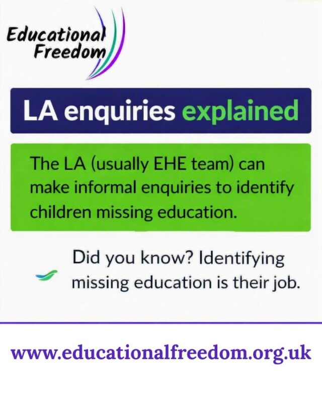 Local authorities can make informal enquiries — but many families don’t realise why. Identifying children who are genuinely missing education is part of their statutory duty, and it’s usually the EHE team who carry this out.

If you’re home educating, or thinking about it, it helps to know what these enquiries are (and aren’t), what you’re expected to provide, and how to respond confidently without feeling pressured.

We’ve put together straightforward guidance, real‑world examples, and supportive resources to help you navigate LA contact with clarity and calm.

Visit Educational Freedom for more on your rights, responsibilities, and how to handle enquiries.