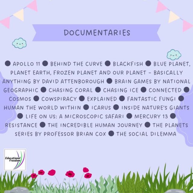 We are often asked for help with science aids - there seems to be less of those around so we have compiled a couple of lists over the next couple of days to help you! Today is documentaries - most of these can be found on Netflix, Disney or free on youtube - Please do share your favourite home ed documentaries! #ukhomeed #homeeddad #homeedmum #homeedplanning #learningfromhome #homeeducate #homeeducationrocks #homeeducationlife #homeedideas